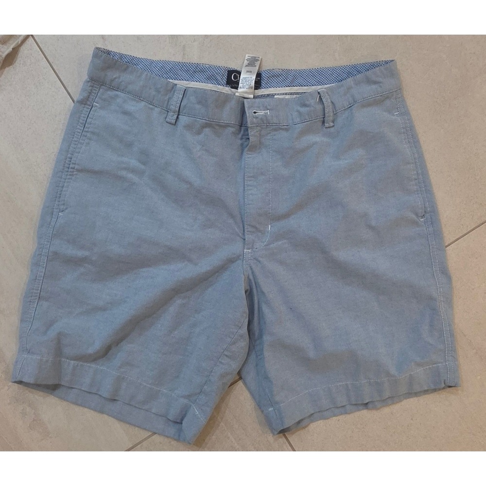 Chaps Mens Stretch Shorts Light Blue Chambray Flat Front Size 36
